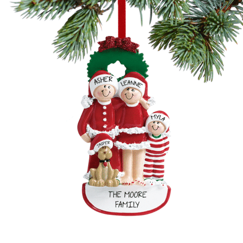 LW - Personalized Christmas Eve Family of 3 with Dog Christmas Ornament