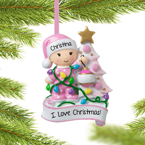 HS - Personalized Baby Girl Decorating Tree Christmas Ornament