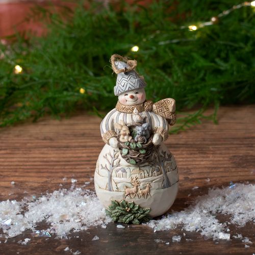 Woodland Snowman with Basket Jim Shore Christmas Ornament