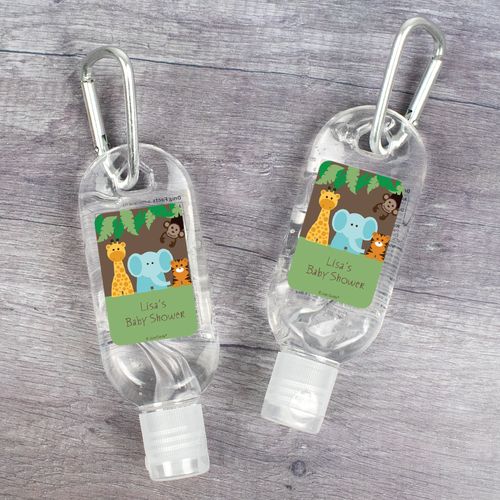Personalized Hand Sanitizer with Carabiner 1 oz Bottle - Baby Shower Jungle Buddies