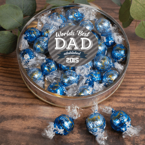Personalized Father's Gift Gifts Large Plastic Tin with Lindt Truffles (20pcs) - Established Dad