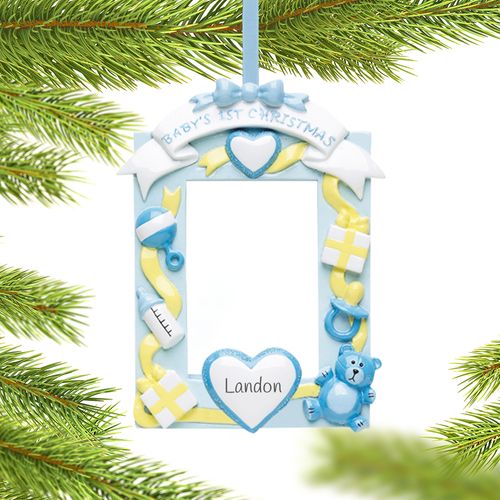 Personalized Baby Boy's First Photo Christmas Ornament