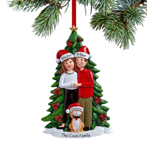 Personalized Couple with Cat Christmas Ornament
