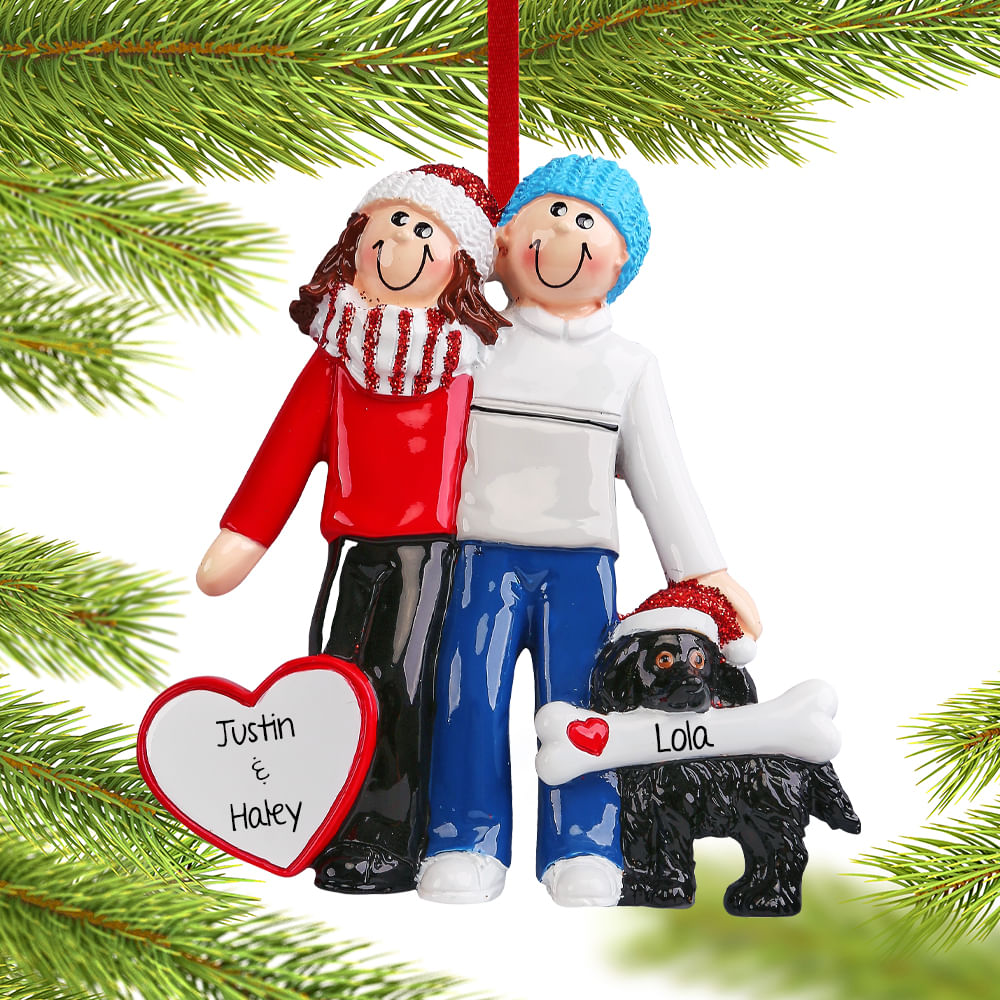 Personalized Couple with Dog Christmas Ornament Personalized Christmas Ornaments Ornament Shop