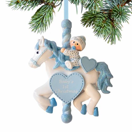 Personalized Baby Boy Carousel Christmas Ornament