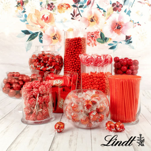 Red Deluxe Candy Buffet Featuring Lindor Truffles by Lindt