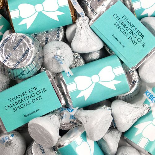 Wedding Tiffany Themed Bow Mix Hershey's Miniatures, Kisses and Reese's Peanut Butter Cups