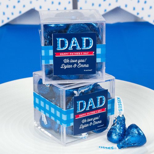 Personalized Father's Day Plaid JUST CANDY® favor cube with Hershey's Kisses