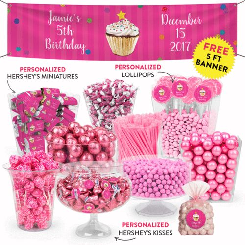 Personalized Kids Birthday Cupcake Dazzle Themed Deluxe Candy Buffet