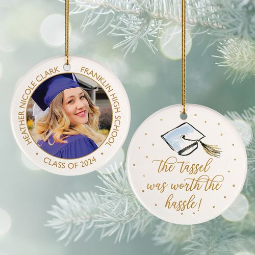 Personalized 'The Tassel Was Worth the Hassle' Graduation Photo Christmas Ornament