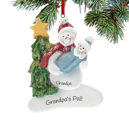 Personalized Single Snowman with Baby Boy Christmas Ornament