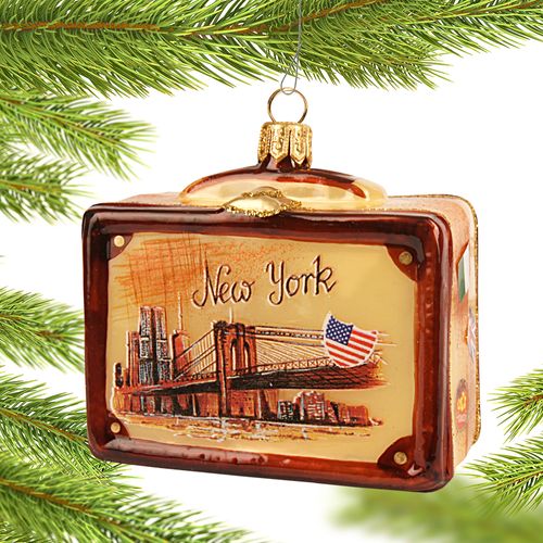 Personalized Vintage New York Suitcase Christmas Ornament