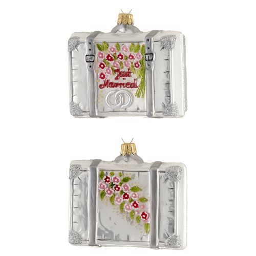 Personalized Silver Honeymoon Suitcase Christmas Ornament