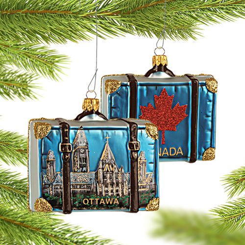 Personalized Canada Travel Suitcase Christmas Ornament