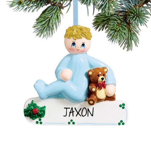 Personalized Toddler Boy with Teddy Bear Christmas Ornament