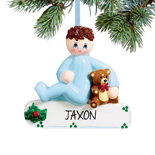 Personalized Toddler Boy with Teddy Bear Christmas Ornament