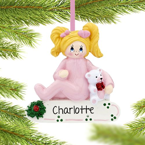 Personalized Toddler Girl with Teddy Bear Christmas Ornament