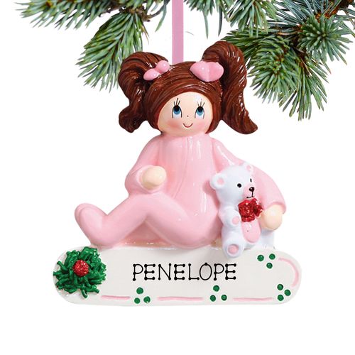 Personalized Toddler Girl with Teddy Bear Christmas Ornament