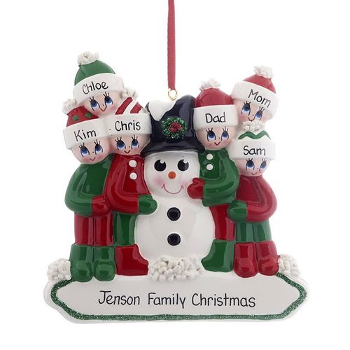 Personalized Making a Snowman Family of 6 Christmas Ornament