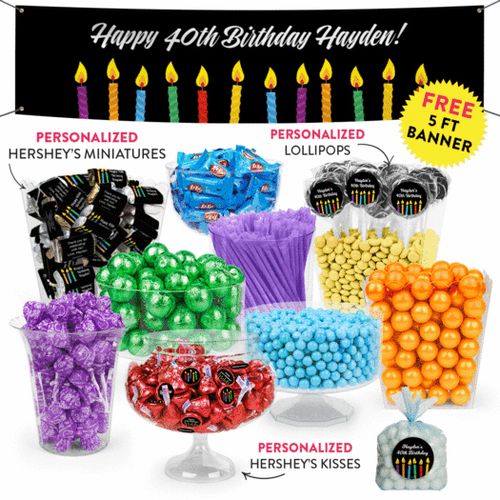Personalized Birthday Lit Candles Deluxe Candy Buffet