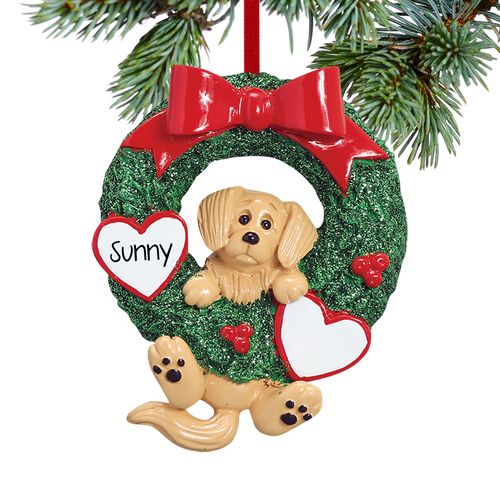 Personalized Dog Wreath (Golden Retriever) Christmas Ornament