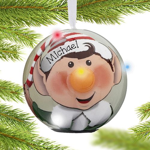 Personalized Blinking Nose Elf Christmas Ornament