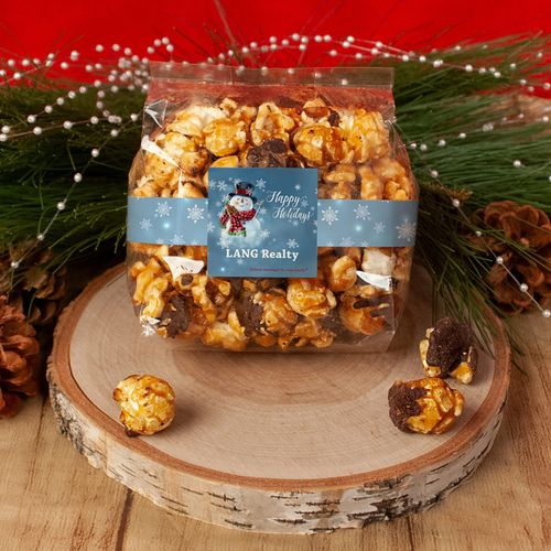 Personalized Christmas Jolly Snowman Chocolate Caramel Sea Salt Gourmet Popcorn 3.5 oz Bags