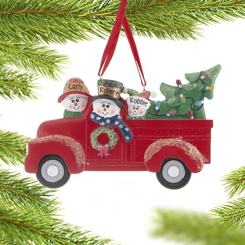 Personalized Vintage Red Truck Family of 3 Christmas Ornament
