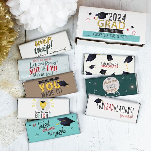 Personalized Graduation Candy Gift Box Belgian Chocolate Bars (8 Pack)