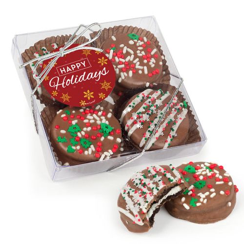 Gourmet Belgian Chocolate Covered Oreos Happy Holidays 4pc Gift Box