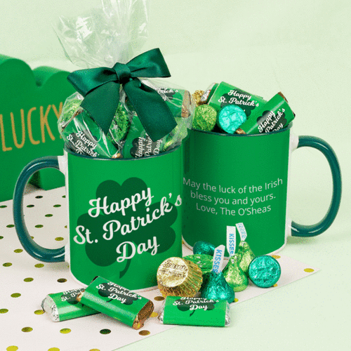 Personalized St. Patrick's Day Clover 11oz Mug with Hershey's Mix