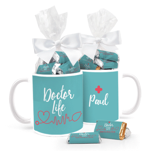 Personalized Doctor Appreciation 11oz Mug with approx. 24 Wrapped Hershey's Miniatures