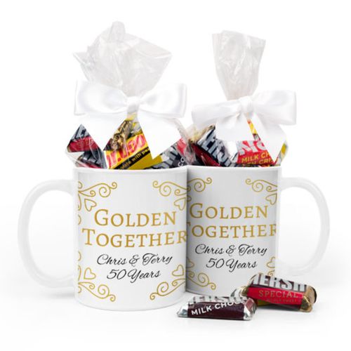 Personalized Anniversary Golden Together 11oz Mug with Hershey's Miniatures