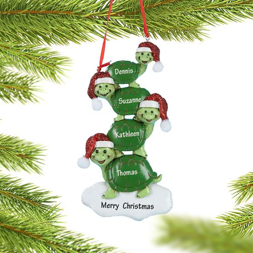 Personalized Turtle Family of 4 Christmas Ornament