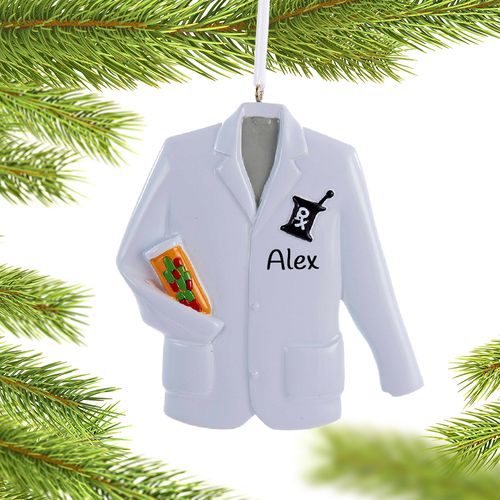 Personalized Pharmacist Lab Coat with Prescription Recipe Symbol Christmas Ornament