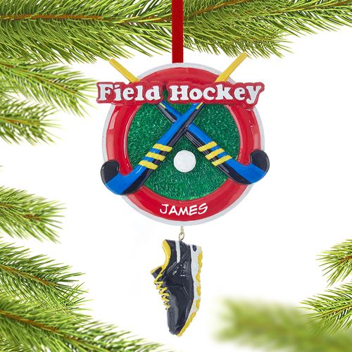 Personalized Field Hockey Sticks with Shoe Christmas Ornament