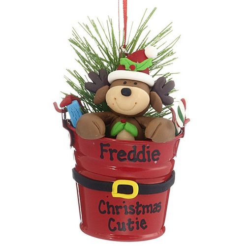 Personalized Reindeer in a Bucket Christmas Ornament