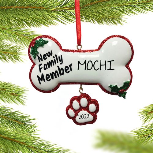 Personalized New Family Member Dog Bone Christmas Ornament
