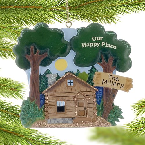 Personalized Our Happy Place Cabin Christmas Ornament