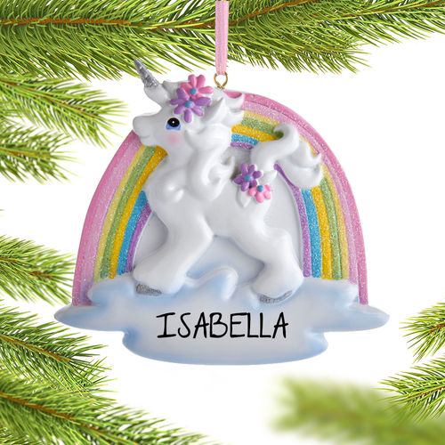 Personalized Unicorn with Rainbow Christmas Ornament