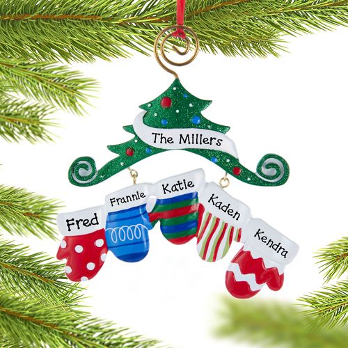 Personalized Mitten Family of 5 Christmas Ornament