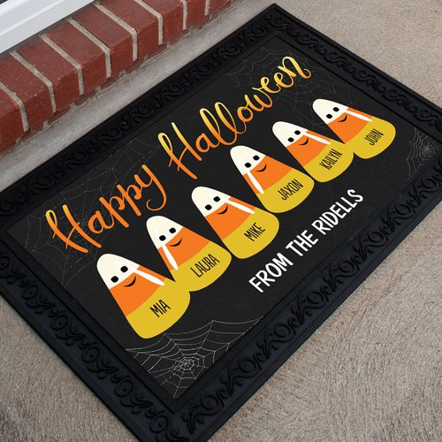 Personalized Doormat Happy Halloween Candy Corn Family of 6