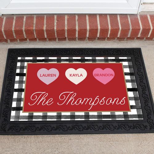 Personalized Doormat Valentine's Day Family of 3
