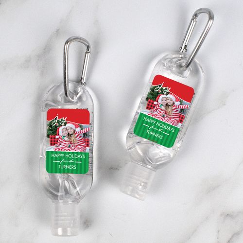 Personalized Hand Sanitizer with Carabiner 1 fl. oz bottle - Christmas Happy Holidays Photo