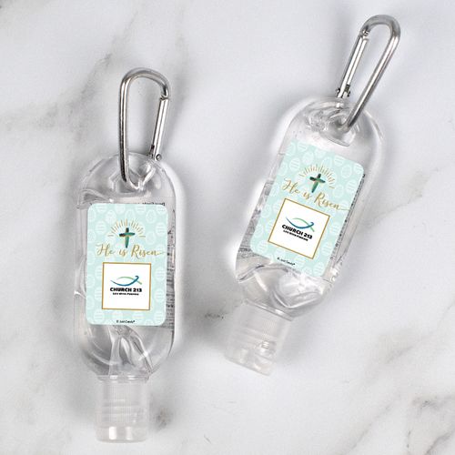 Personalized Hand Sanitizer with Carabiner He is Risen Logo 1 fl. oz bottle