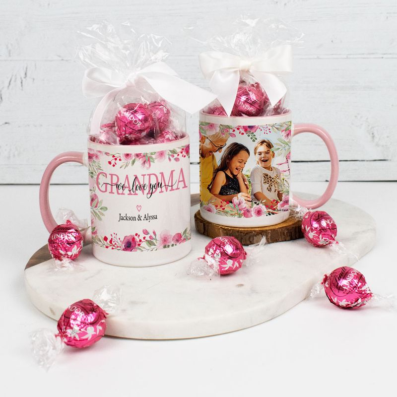 Photo and Text Personalized We Love you Grandma 11oz Mug with Lindt Truffles
