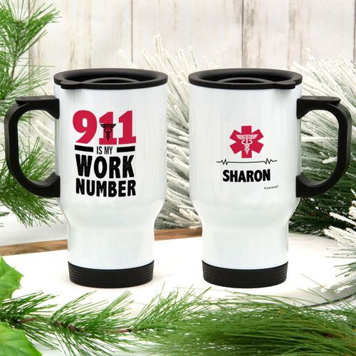 Personalized 911 Is My Work Number Stainless Steel Travel Mug (14oz)