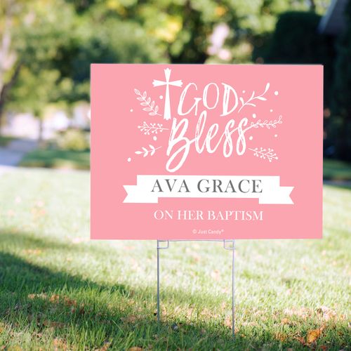 Personalized Baptism Floral God Bless - Yard Sign