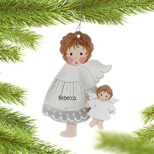 Personalized Toddler Angel Holding A Doll Christmas Ornament