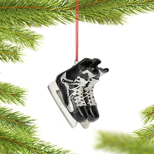 Personalized Set of Black Hockey Skates Christmas Ornament